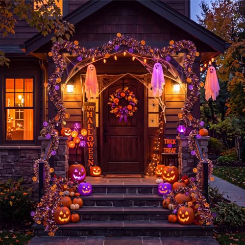 Halloween Garland Glitter Tinsel 100ft for Decoration - Orange Purple Black