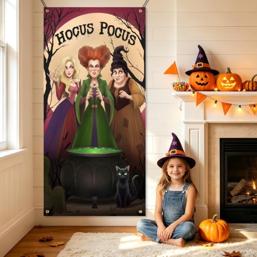 Halloween Door Cover Hocus Pocus Decorations for Party & Porch