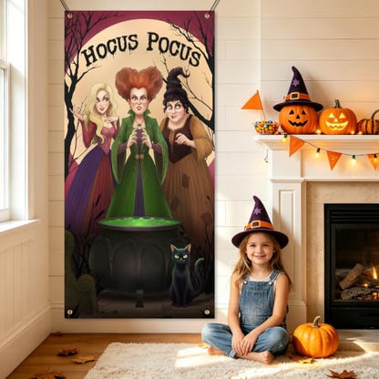 Halloween Door Cover Hocus Pocus Decorations for Party & Porch