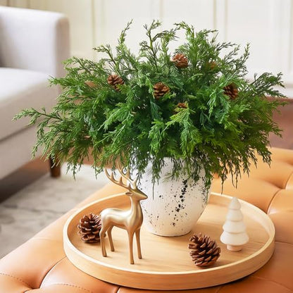 21PCS Artificial Cedar Stems with Pinecones for Holiday Decor - Norfolk Pine Branches & Cones, Indoor Outdoor