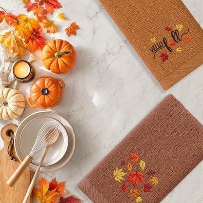 Fall Pumpkin Hand Towels Set - Autumn Embroidered Kitchen & Bathroom Towels, 3 Pack 14x30in