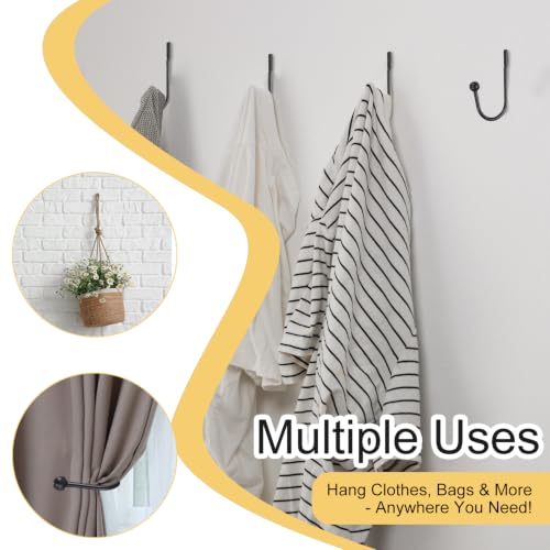 uxcell Black Curtain Holdbacks 6 PCS Wall Mounted Metal Drapery Hooks