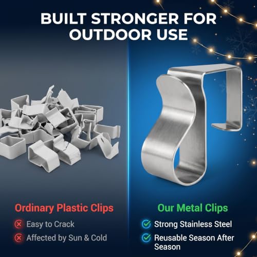 50Pcs Metal Gutter Clips for Outdoor Lights, Xmas & Holiday Decoration