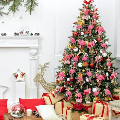 Christmas Wooden Ornaments Flamingo Set - 36 Pieces Holiday Tree Decorations