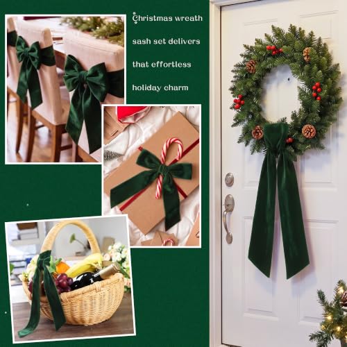 Green Velvet Christmas Wreath Sash Set - 4 Pcs Holiday Decor