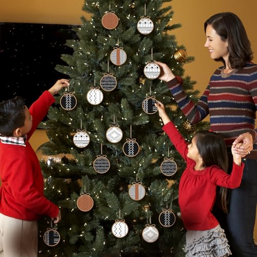 Gerrii 24 Pack Boho Christmas Wooden Ornament Aztec Style Holiday Decor