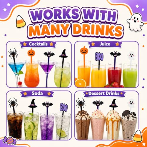 Classic Halloween Cocktail Stir Sticks - 36 Assorted 7.1 Inch Drink Swizzles