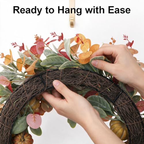 26 Inch Fall Wreath for Front Door with Hello Fall Sign - Rustic Autumn Decor
