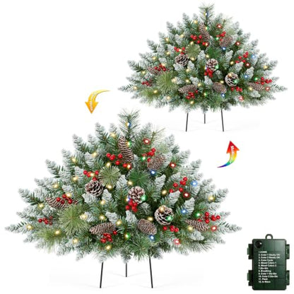 Lighted Christmas Tree Urn Filler Set - 24 Inch Artificial Decor with 12 Modes