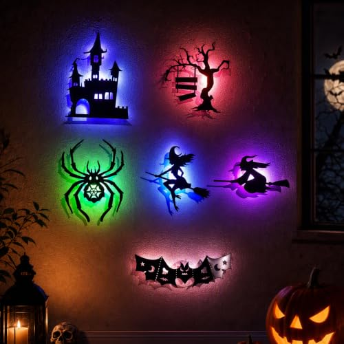 Halloween LED Wall Decor Lights 3D Bat Witch Stickers - Black Variation