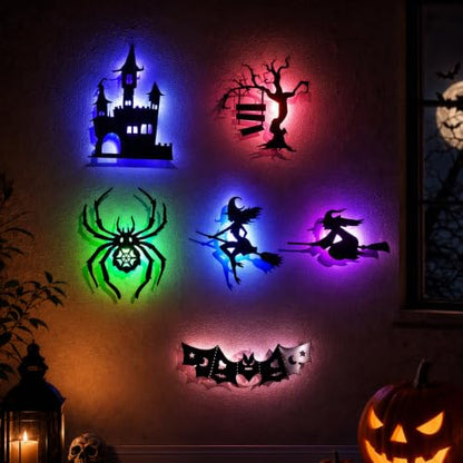 Halloween LED Wall Decor Lights 3D Bat Witch Stickers - Black Variation
