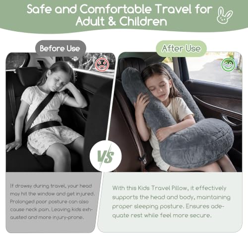 Travel Pillow Car Support Neck & Body Cushion with Fur Cover - Large Dark Gray