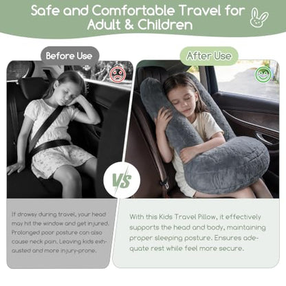 Travel Pillow Car Support Neck & Body Cushion with Fur Cover - Large Dark Gray