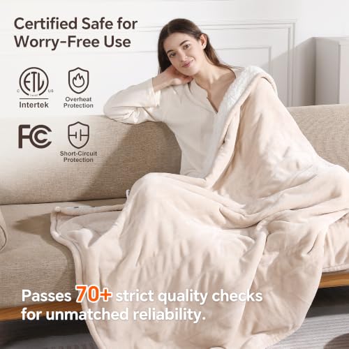 Electric Throw Blanket 50x60 with Fast Heating, Cream - Soft & Safe