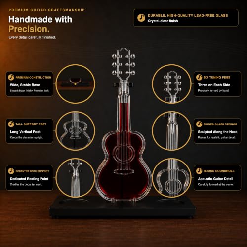 Guitar-Shaped Whiskey Decanter 1000ML Glass Spirit Bottle with Mahogany Base