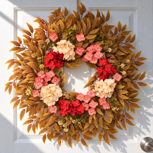 Agusbagli 28-Inch Fall Wreath with Eucalyptus & Hydrangea - Orange