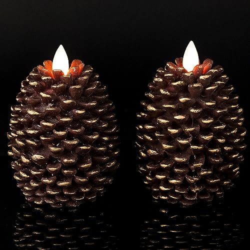 Brown Flameless Candles with 6H Timer - Battery Operated LED Pine Cones