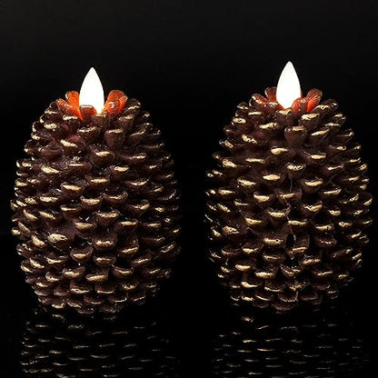 Brown Flameless Candles with 6H Timer - Battery Operated LED Pine Cones