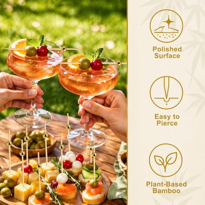 Gold 4.7 Inch Cocktail Picks - Fancy Appetizer Toothpicks, Pack of 200