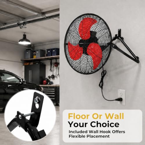 18-Inch Industrial Floor Fan with 5300 CFM, Wall Mount & Floor Use