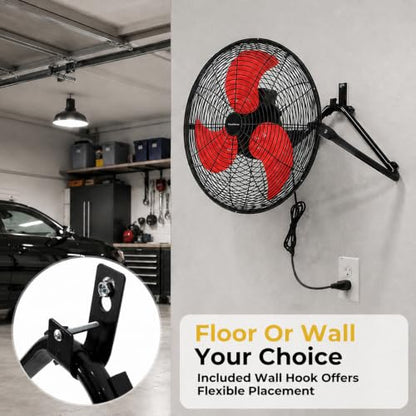 18-Inch Industrial Floor Fan with 5300 CFM, Wall Mount & Floor Use