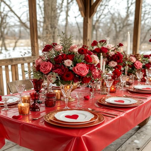 A01 Red 3 Pack Waterproof Plastic Rectangle Tablecloths 54 x 108 Inches