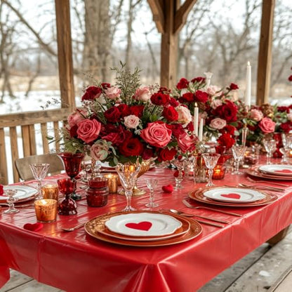 A01 Red 3 Pack Waterproof Plastic Rectangle Tablecloths 54 x 108 Inches