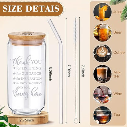 Employee Appreciation Gift Set - 12 Glass Cups with Bamboo Lids & Straws, 16oz, Christmas & Religious Gifts