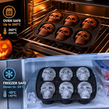 Skull Silicone Mold 6 Cavity Cake Pan for Halloween Baking and Ice Cubes