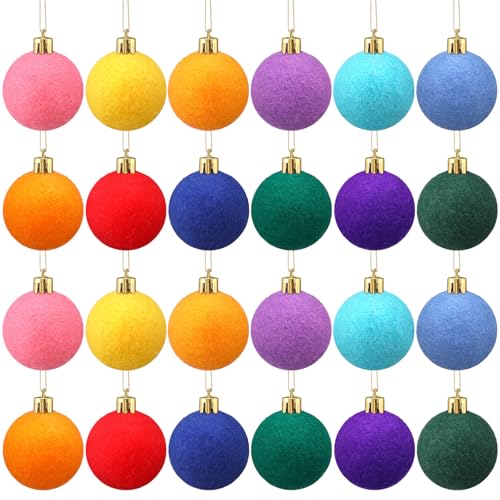 Vibrant 24 Pcs Felt Christmas Balls Ornaments for Tree - 1.57 Inch