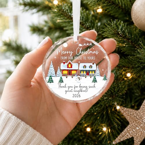 Neighbors Christmas Ornament - Thank You Neighbors Gift for Tree and Home - Heart-Shaped Glass Keepsake - Variation of Neighbors Christmas
