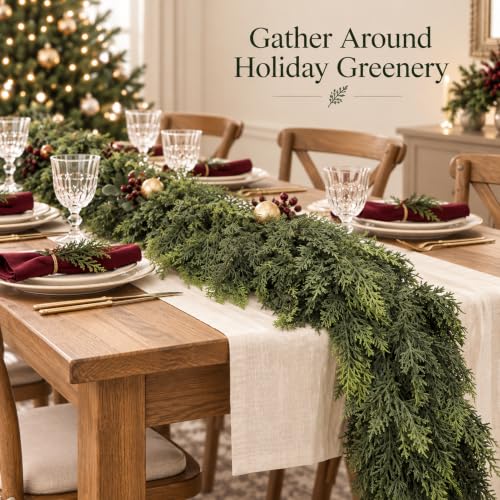 6Ft Real Touch Cedar Garland - Full Artificial Green Christmas Decor