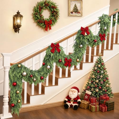 Christmas Green Cedar Garland 9ft with Large Branches Faux Pine for Indoor Outdoor Decor - Variation of THIS listing