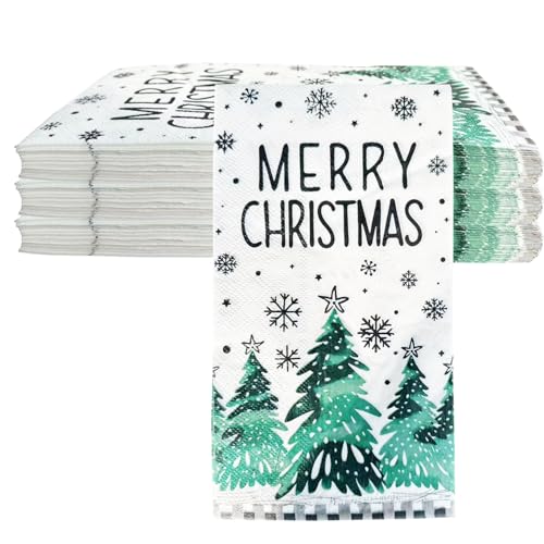 Christmas Tree Napkins 60 Pack - Disposable Holiday Dinner & Party Supplies