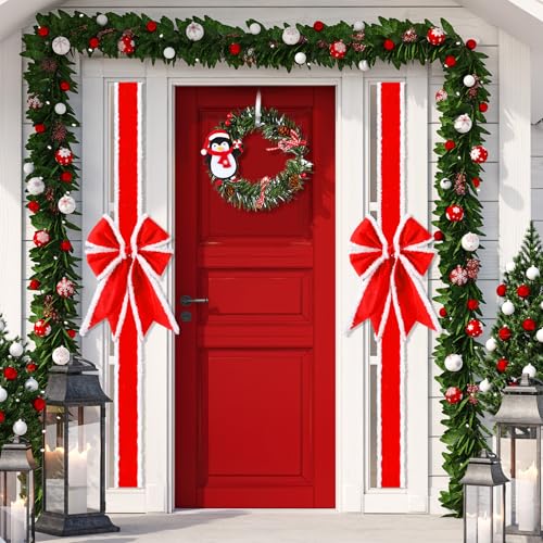 Christmas Cabinet Bows and Wreaths Set - Red White, Cute Variation