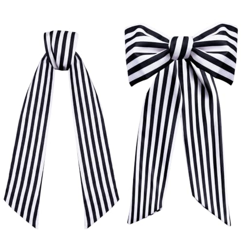 2 Pack Black & White Stripe Wreath Sashes for Front Door - Elegant Decor
