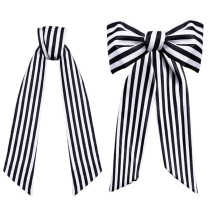 2 Pack Black & White Stripe Wreath Sashes for Front Door - Elegant Decor