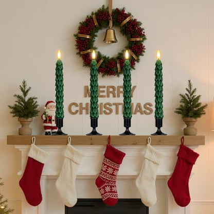 Christmas Tree Candles with Remote & Vintage Metal Holders - 6 Pack