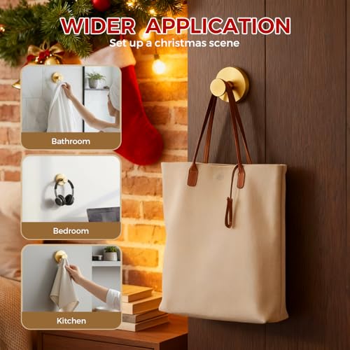 Gold Suction Cup Hooks for Wreaths No Drill Removable Bathroom & Decor