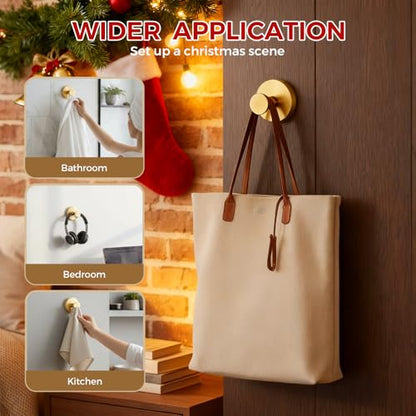 Gold Suction Cup Hooks for Wreaths No Drill Removable Bathroom & Decor