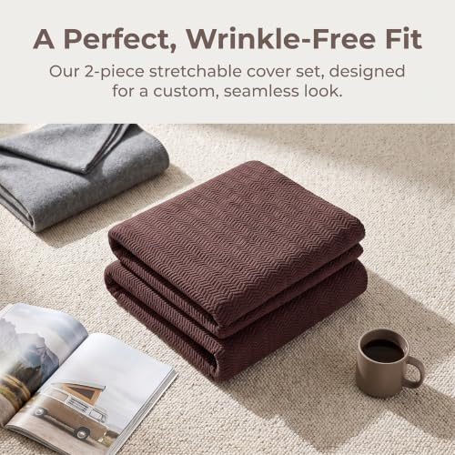 RV Couch Covers for Jackknife Sofa Bed - 2 Pieces Dark Brown