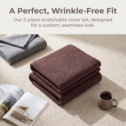 RV Couch Covers for Jackknife Sofa Bed - 2 Pieces Dark Brown