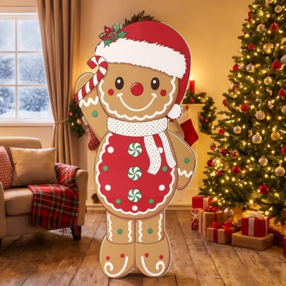 Christmas Gingerbread Cardboard Cutout - Life Size Holiday Decoration - 47x23 inches - Santa Costume