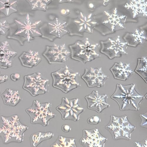 Christmas Nail Stickers Set A - Silver Snowflake & Reindeer 3D Decals for DIY Manicure