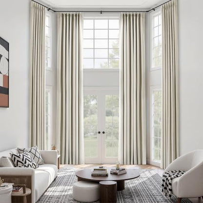 Blackout Linen Pinch Pleated Curtain 132 Inch Long - Natural Cream, 40" W x 132" L