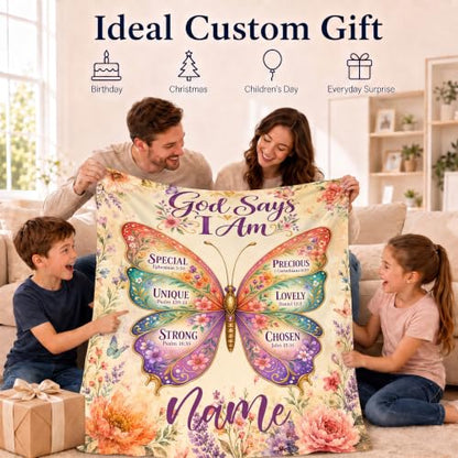Rose Pink Custom Butterfly Blanket for Girls Women - Christian Religious Throw 4 Sizes