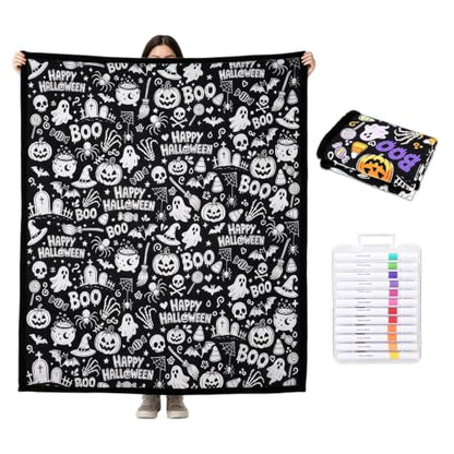 Halloween DIY Coloring Blanket with 24 Markers - Spooky Style, 150x127cm