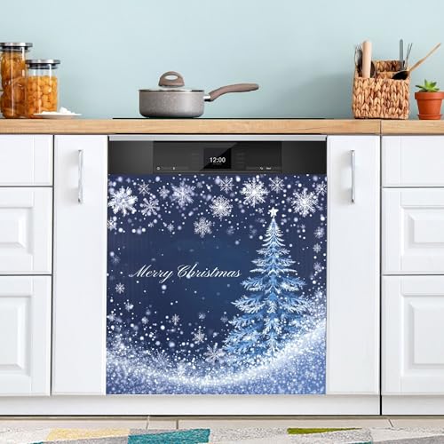 Christmas Blue Dishwasher Magnetic Cover - Snowflake Winter Snow Xmas Kitchen Decor