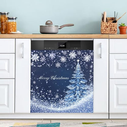 Christmas Blue Dishwasher Magnetic Cover - Snowflake Winter Snow Xmas Kitchen Decor