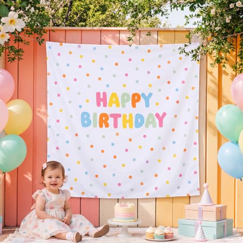 Happy Birthday Backdrop Tapestry Fabric Banner - Pastel, 59x59 Inches